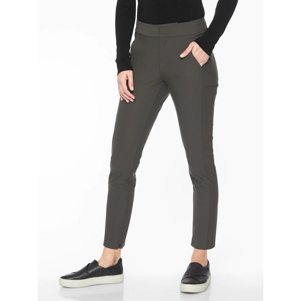 Athleta Stellar City Trouser Pants 16 Tall Gray Arbor Olive Slim High Rise NWT